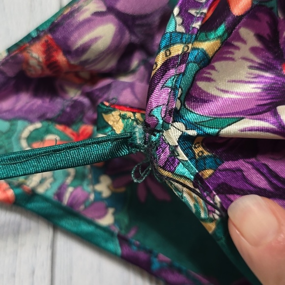 Vintage Expressions By California Dynasty Teal Floral Print Satin Slip Dress - Picture 6 of 8